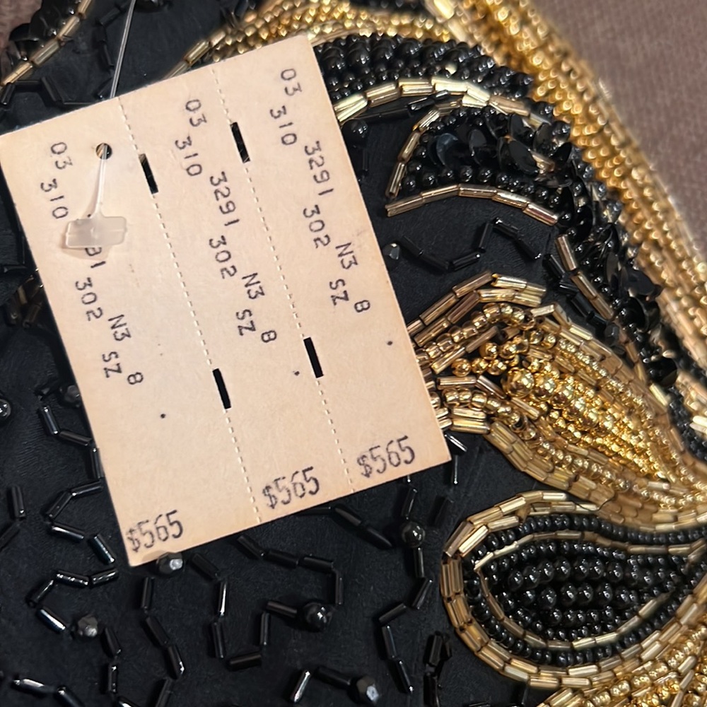 BLACK TIE black & gold beaded formal gown vintage womens dress zipper back NWT 8 - Picture 12 of 17